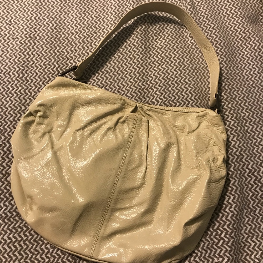 Hobo brand off white patent leather shoulder bag